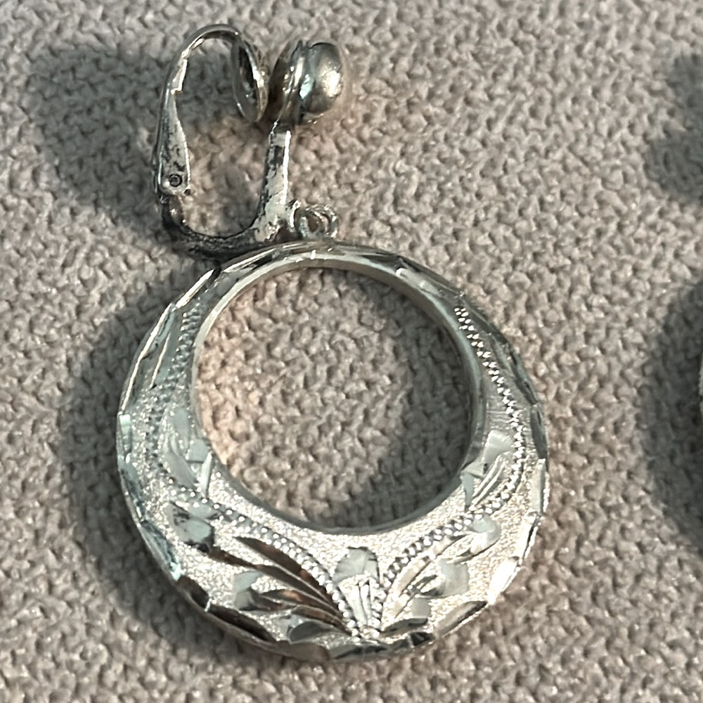 Etched Vintage Sterling Silver Earrings - Picture 2 of 3